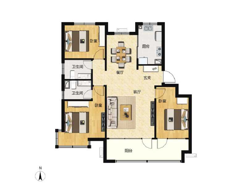 3室2厅2卫 住宅 售罄户型图