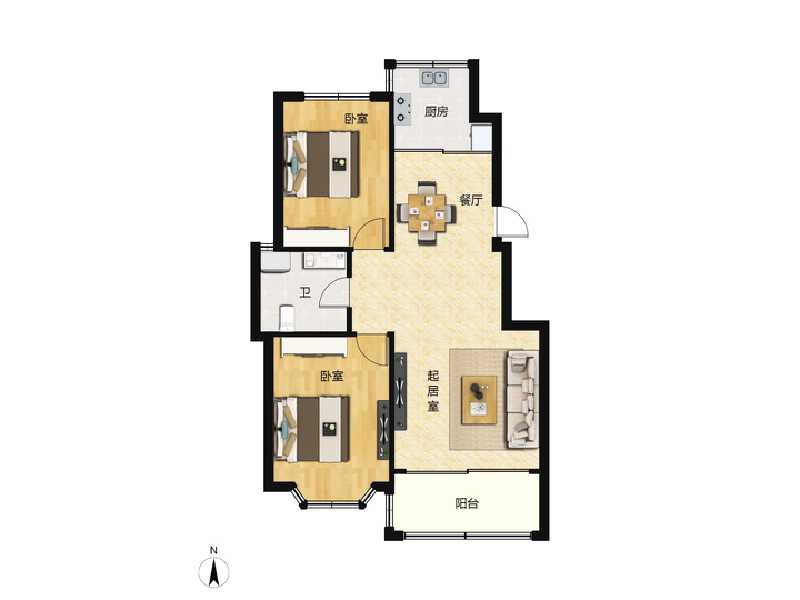2室2厅1卫 住宅 售罄户型图