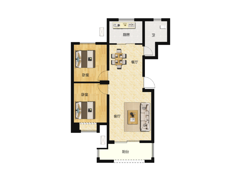 2室2厅1卫 住宅 售罄户型图
