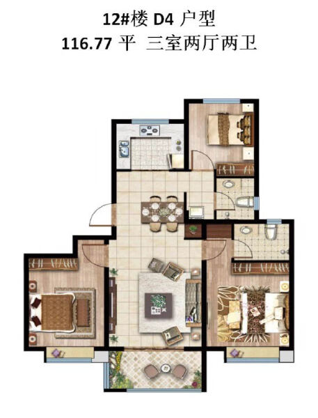 3室2厅2卫 住宅 售罄户型图