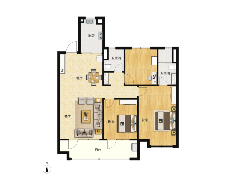 3室2厅2卫 住宅 售罄户型图