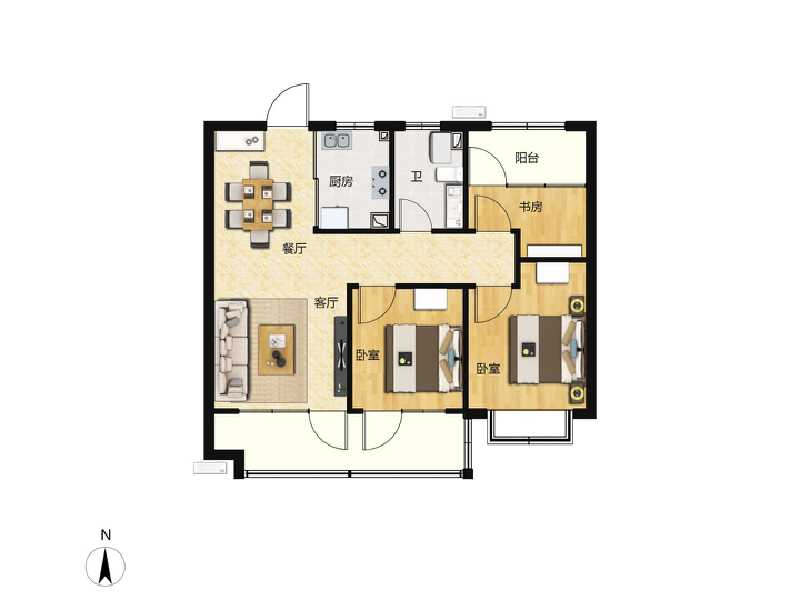 3室2厅1卫 住宅 在售户型图