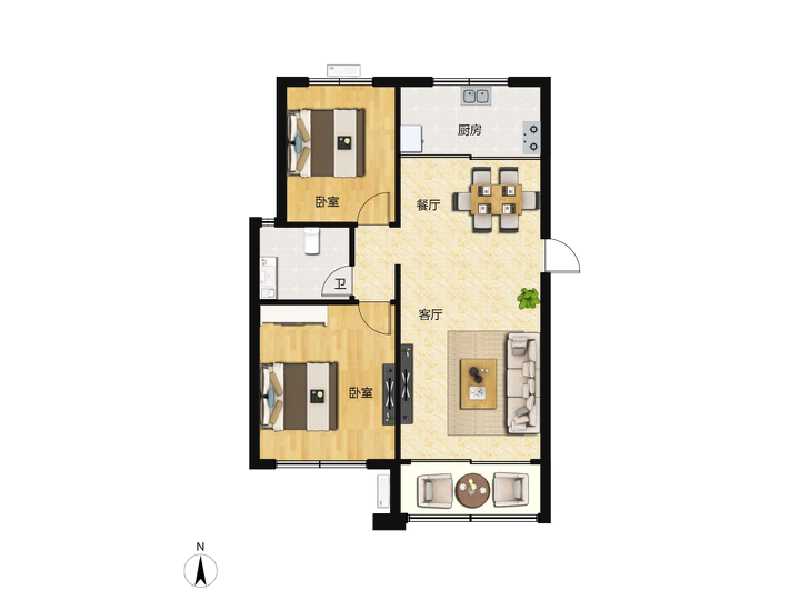 2室2厅1卫 住宅 售罄户型图