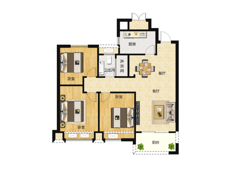 3室2厅1卫 住宅 在售户型图
