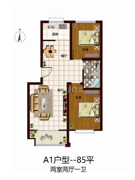 2室2厅1卫 住宅 在售户型图