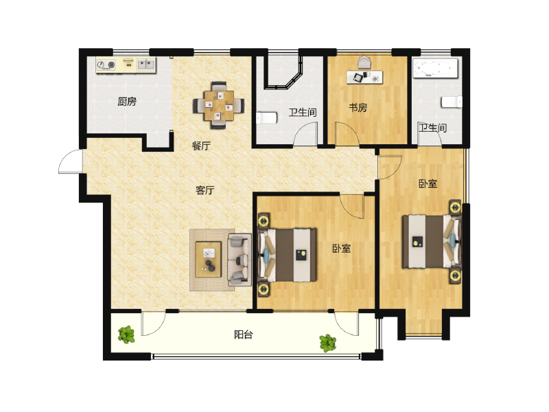 3室1厅2卫 住宅 在售户型图