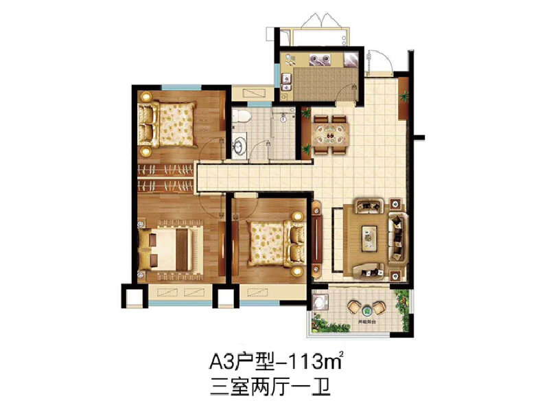 3室2厅1卫 住宅 在售户型图