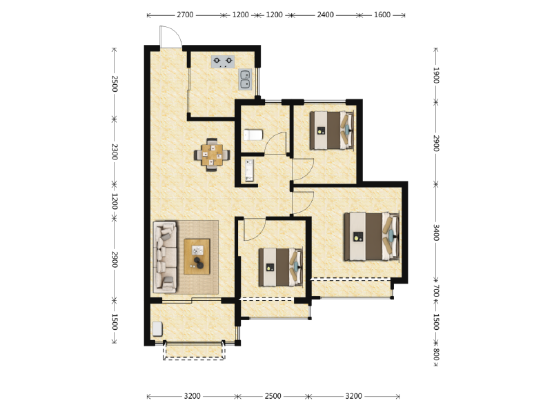 3室2厅1卫 住宅 售罄户型图
