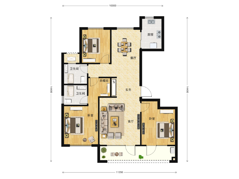 3室2厅2卫 住宅 售罄户型图