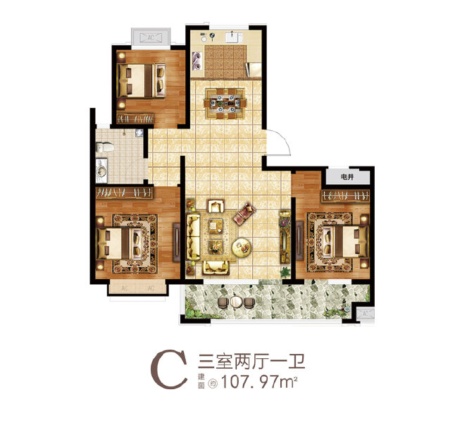 3室2厅1卫 住宅 在售户型图