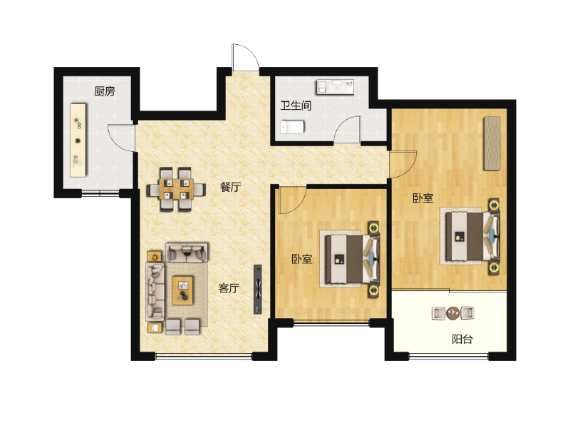 2室2厅1卫 住宅 售罄户型图