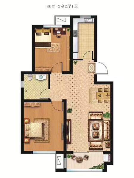 2室2厅1卫 住宅 在售户型图