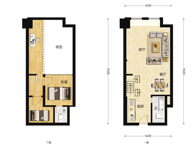1室2厅2卫 商业类 售罄户型图