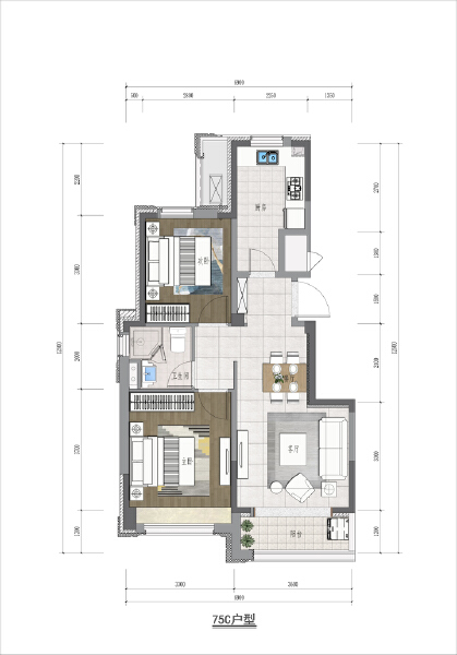 2室2厅1卫 住宅 在售户型图