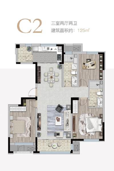 3室2厅2卫 住宅 在售户型图