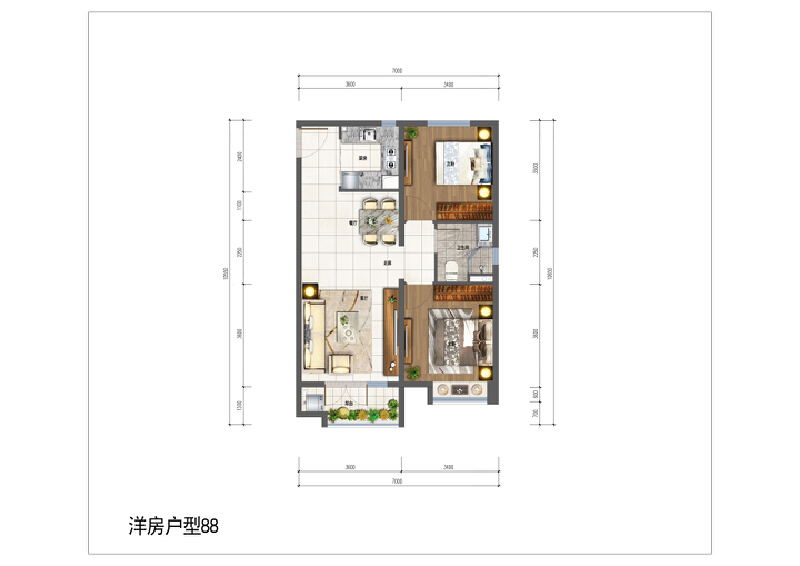 2室2厅1卫 住宅 在售户型图