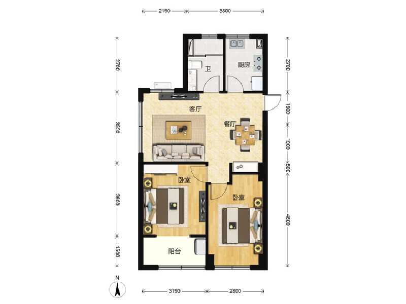 2室2厅1卫 住宅 在售户型图