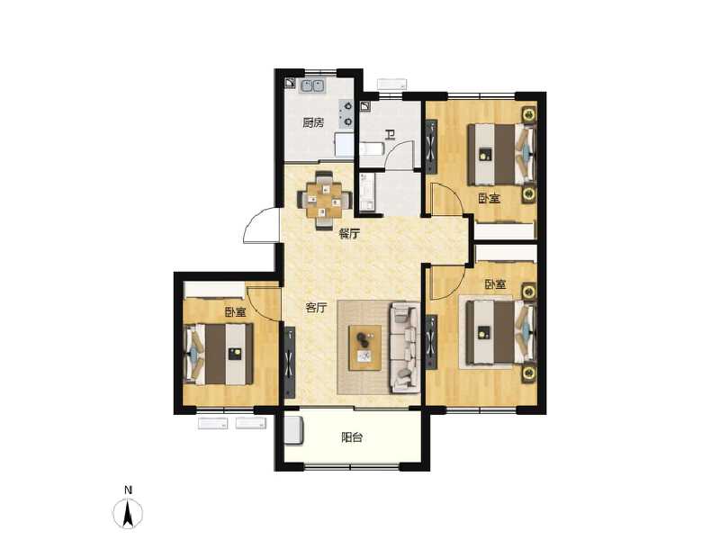 3室2厅1卫 住宅 在售户型图