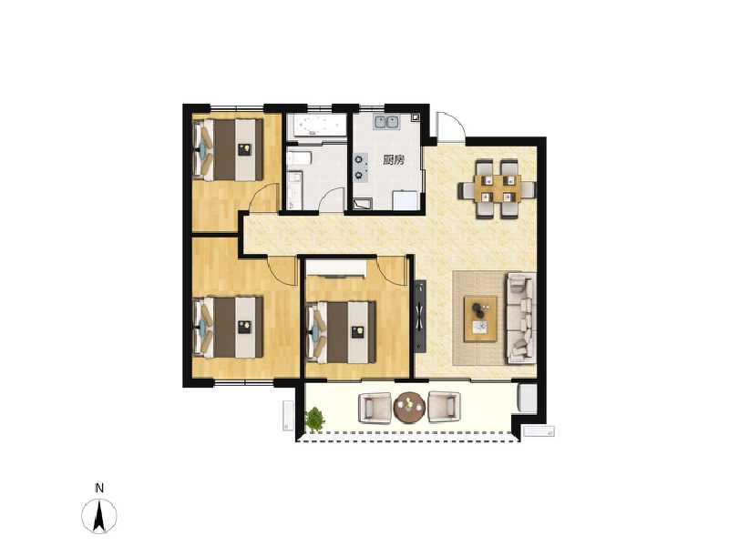 3室2厅1卫 住宅 在售户型图