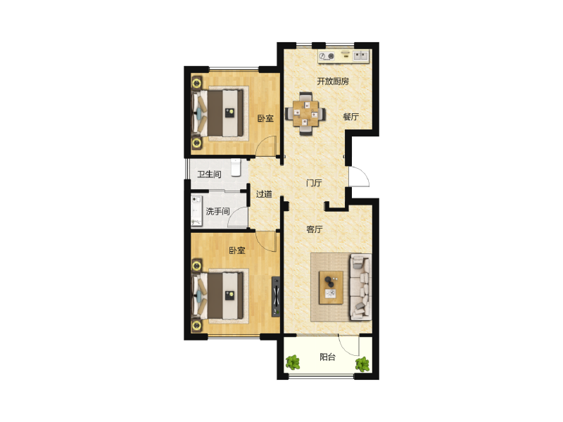 2室2厅1卫 住宅 售罄户型图