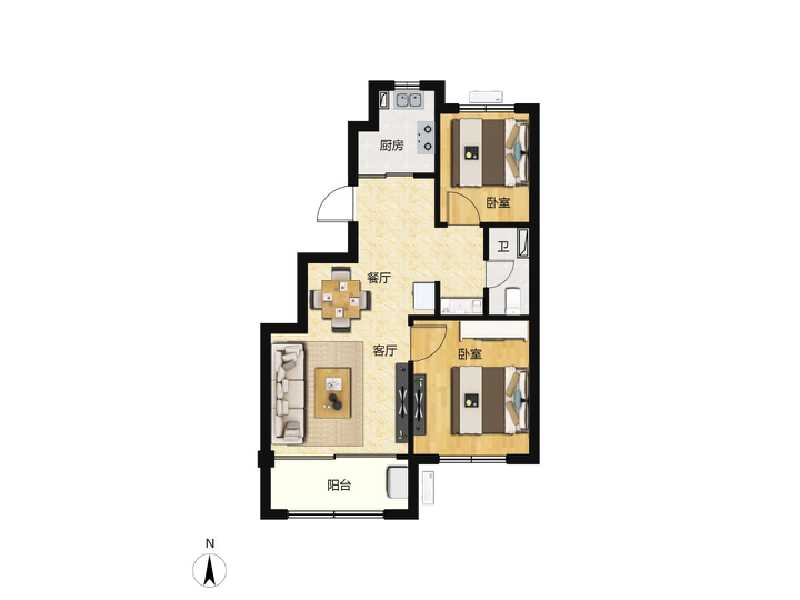 2室2厅1卫 住宅 在售户型图
