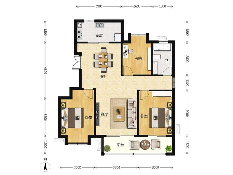 3室2厅1卫 住宅 在售户型图