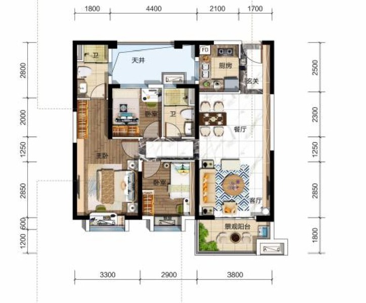 3室2厅2卫 住宅 售罄户型图