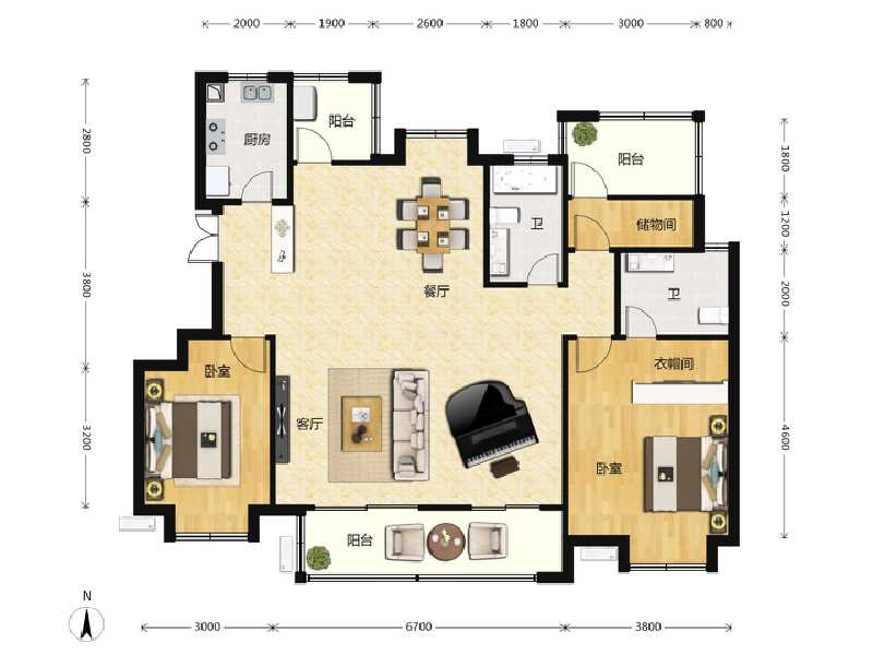 2室2厅2卫 住宅 在售户型图