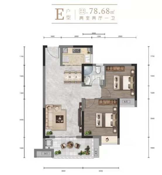2室2厅1卫 住宅 售罄户型图
