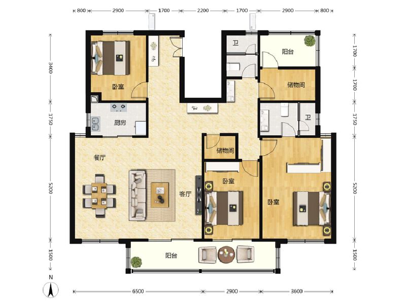 3室2厅2卫 住宅 在售户型图