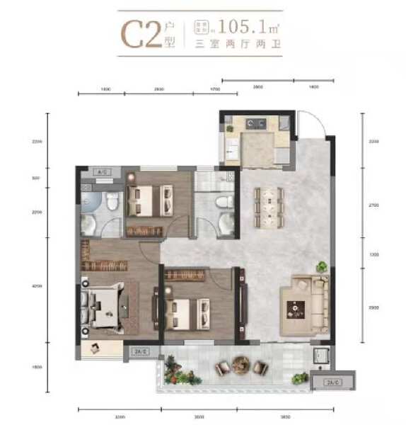 3室2厅2卫 住宅 售罄户型图