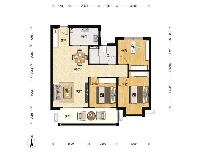 3室2厅1卫 住宅 在售户型图