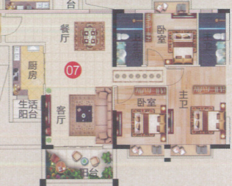 3室2厅2卫 住宅 在售户型图