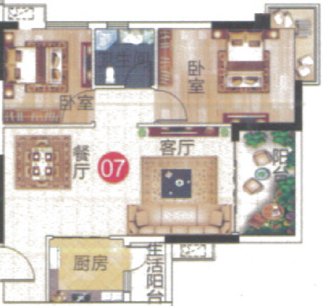2室2厅1卫 住宅 在售户型图