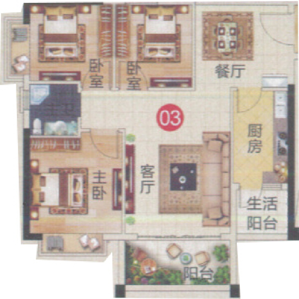 3室2厅1卫 住宅 在售户型图