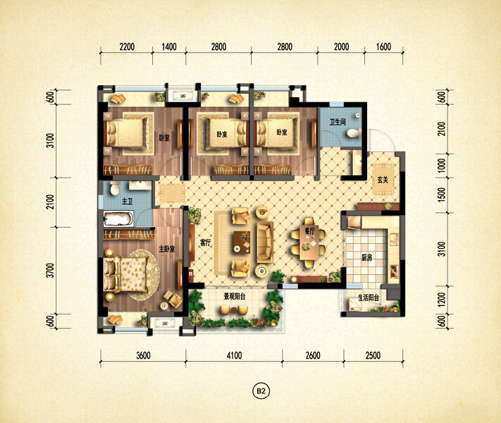 4室2厅2卫 住宅 售罄户型图