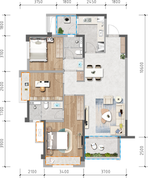 3室2厅2卫 住宅 售罄户型图