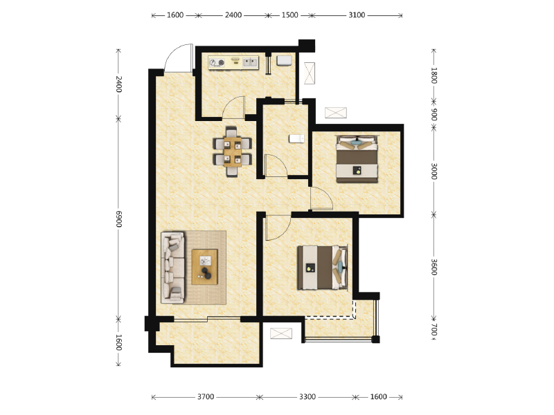 2室2厅1卫 住宅 售罄户型图