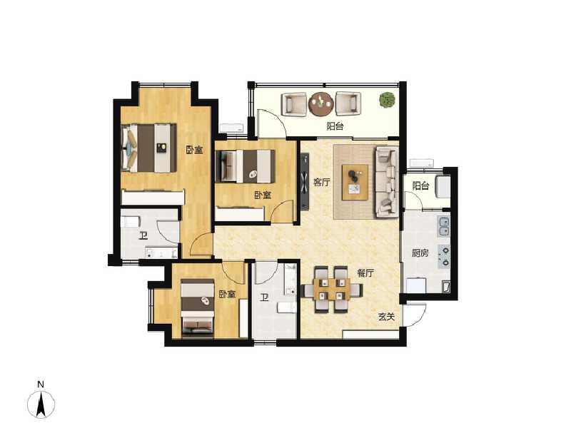 3室2厅2卫 住宅 售罄户型图