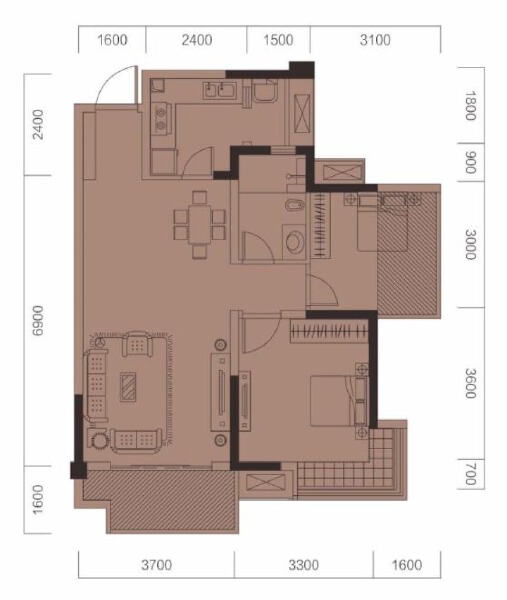 2室2厅1卫 住宅 售罄户型图