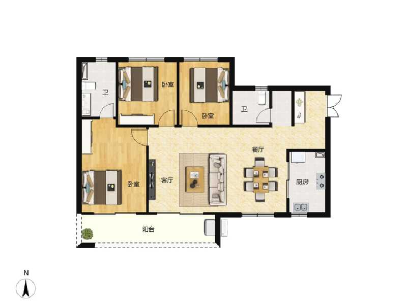 3室2厅2卫 住宅 售罄户型图