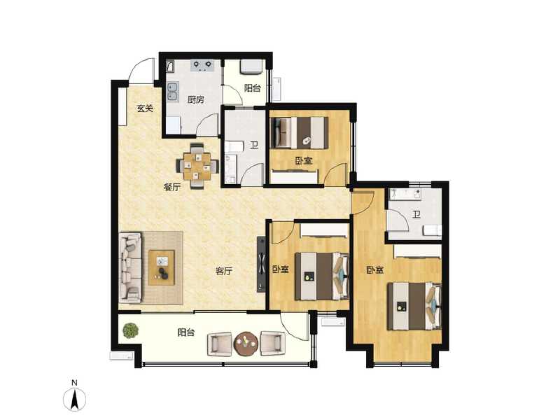 3室2厅2卫 住宅 售罄户型图