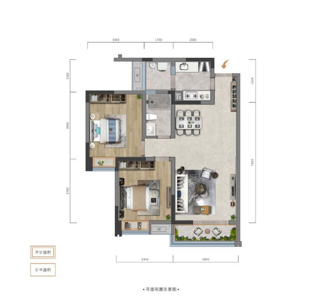 2室2厅1卫 住宅 售罄户型图