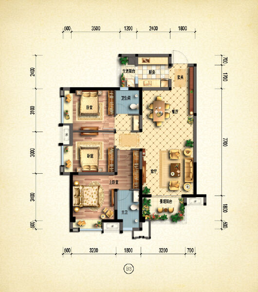 3室2厅2卫 住宅 售罄户型图