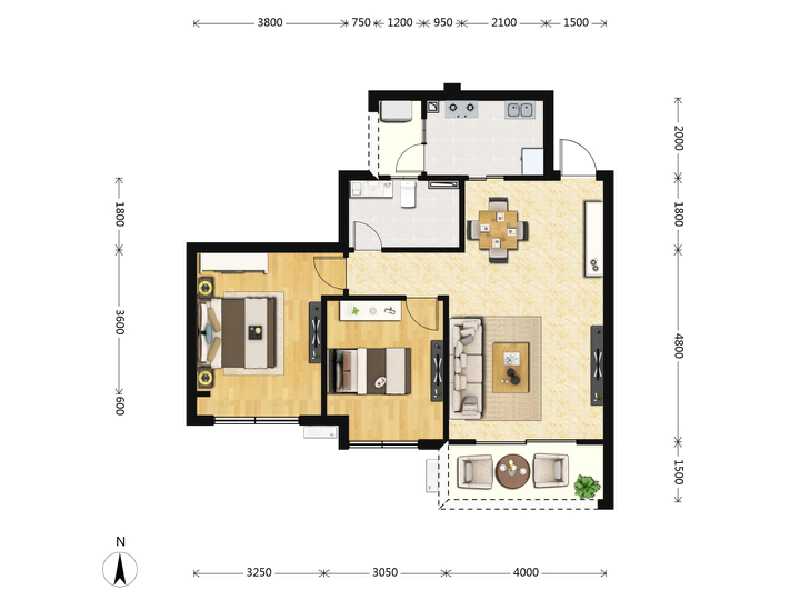 2室2厅1卫 住宅 在售户型图