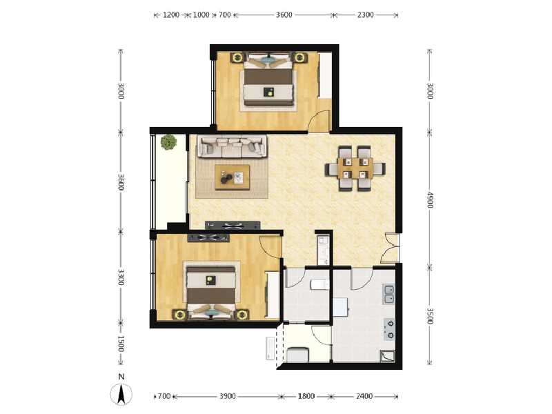 2室2厅1卫 住宅 在售户型图