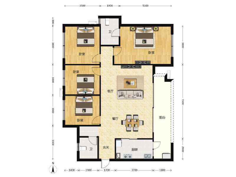 4室2厅2卫 住宅 售罄户型图