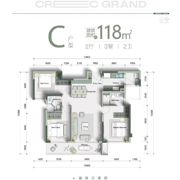3室2厅2卫 住宅 在售户型图
