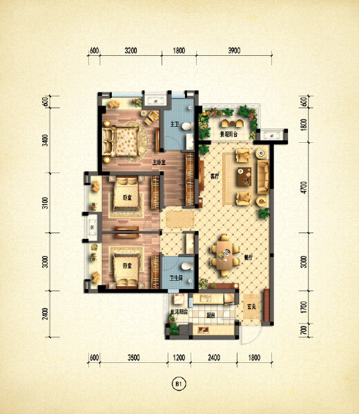 3室2厅2卫 住宅 售罄户型图