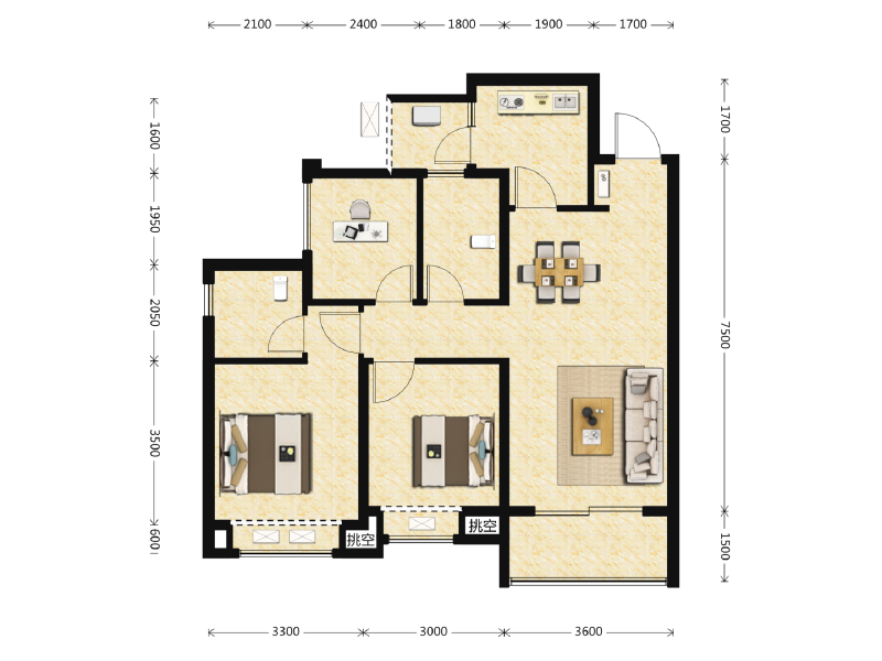 3室2厅2卫 住宅 售罄户型图